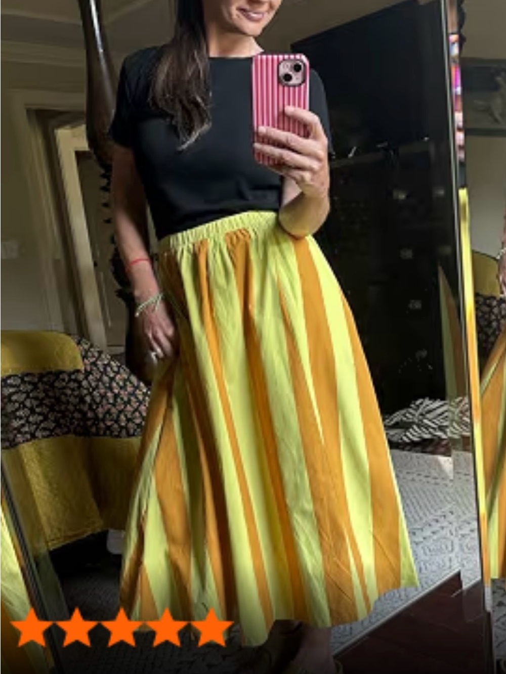 Striped flowy midi A line boho chic beach skirt  small